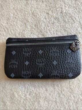 MCM Black Logo Zip Wallet with Butterfly Charm
